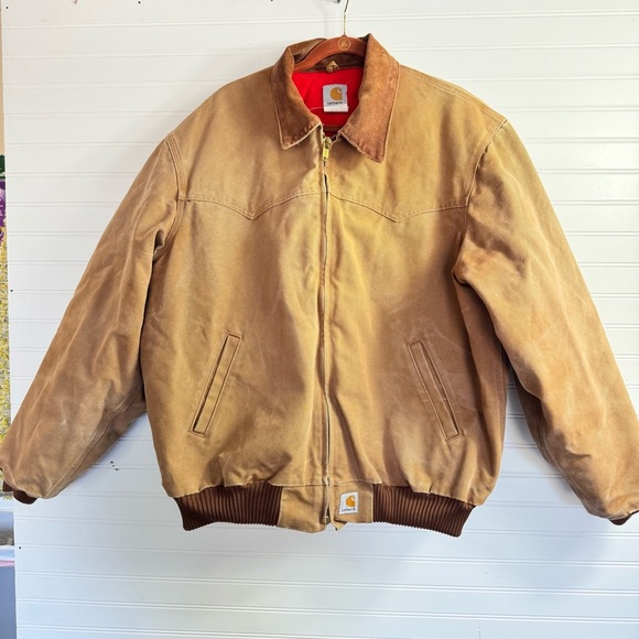 Vtg Carhartt Santa Fe Jacket Mens L Brown Faded Red Quilt Lined Work Wear - Picture 1 of 16